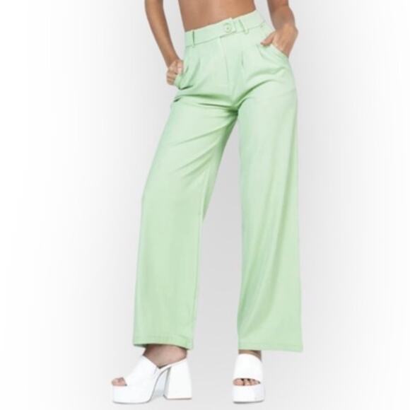 Princess Polly Huxley High Waist Wide Leg Pant size 8 Light Green - Picture 1 of 15